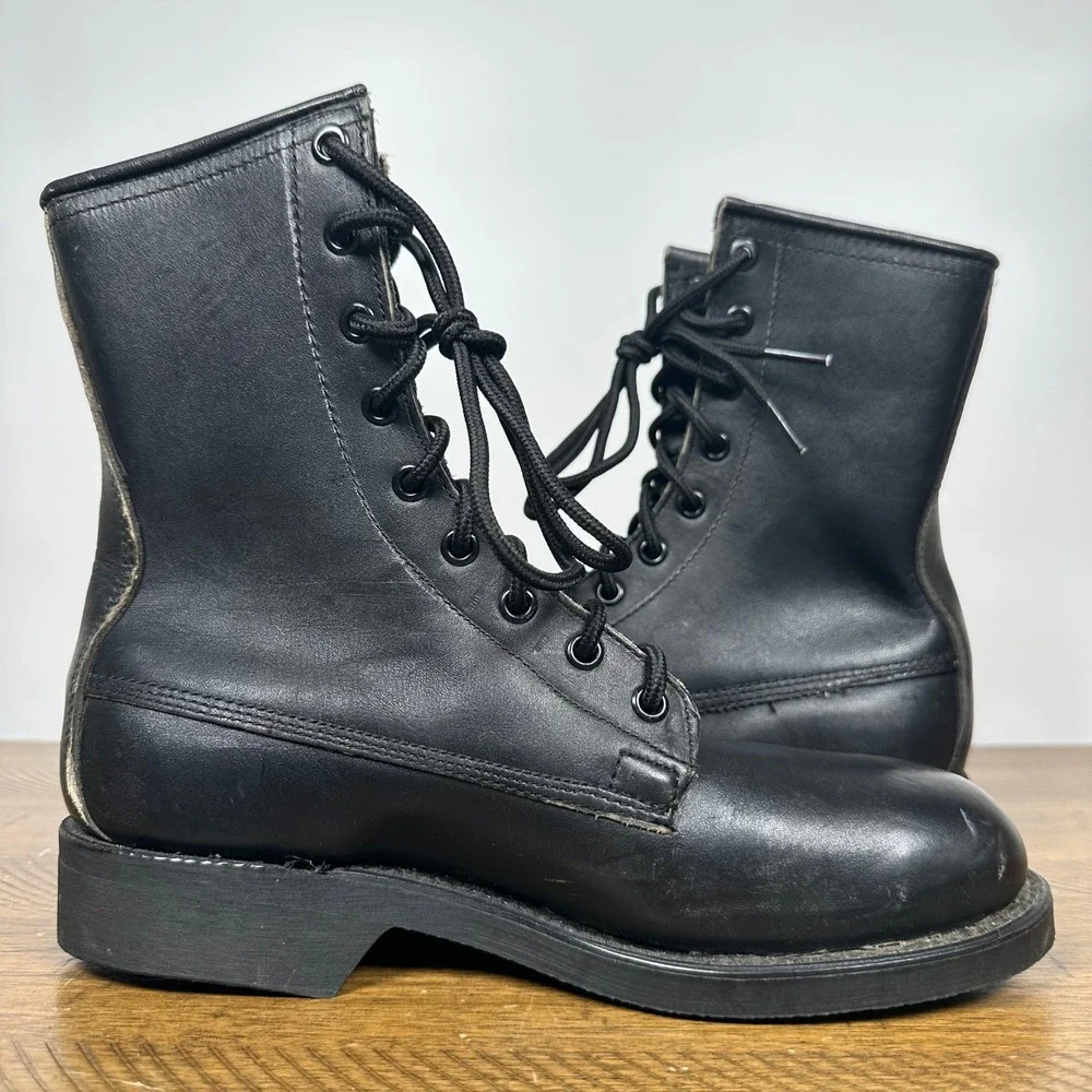 VTG Addison Combat Boots 4 M Black Leather 1988 Military Issue Biltrite Combat